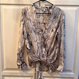 Olivia Graye Snakeskin Phython Blouse - Neutral Tones w/ metallic thread